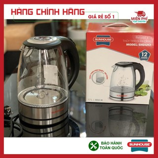 Ấm siêu tốc, bình đun siêu tốc thủy tinh sunhouse shd1217 1,8 lít, thân bình làm bằng thủy tinh trong suốt