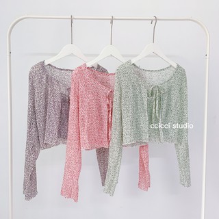 Ame set - set áo tay dài kèm áo croptop hai dây hoa nhí