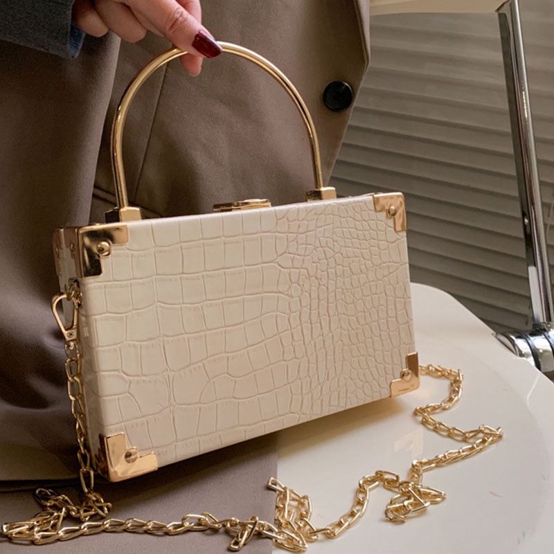 Túi Đeo Vai Hình Vuông Cỡ Nhỏ Phối Dây Đeo Sợi Xích Phong Cách Cổ Điển Thời Trang Cho Nữ