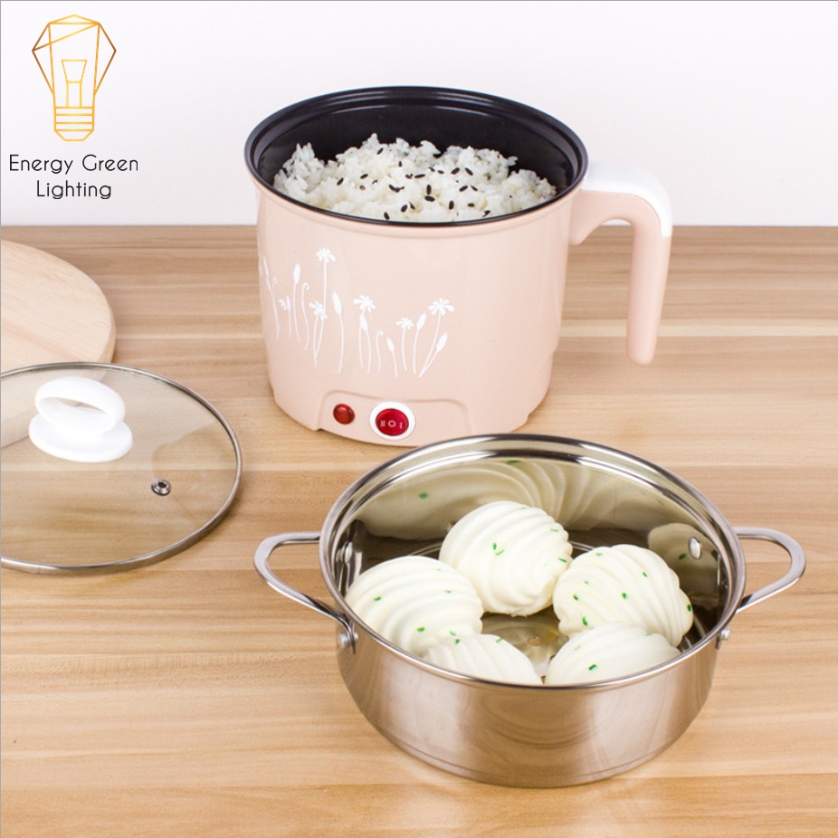 Nồi nấu mì siêu tốc, nồi lẩu điện Energy Green Lighting mini 1-2 người ăn 1,8L size 18cm Lòng nồi inox an toàn LD-182