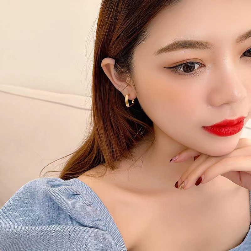 iF YOU Bông Tai Hình Vuông Màu Vàng Phong Cách Retro Hàn Quốc Cho Nữ