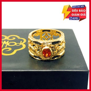 Nhẫn nam bạc Thái khắc Rồng đá đỏ cao cấp