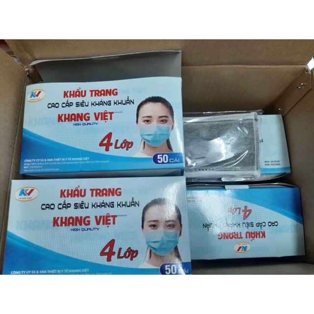 Khẩu Trang Y Tế 4 lớp [1 hộp 50 cái], Khẩu trang y tế Khang Việt