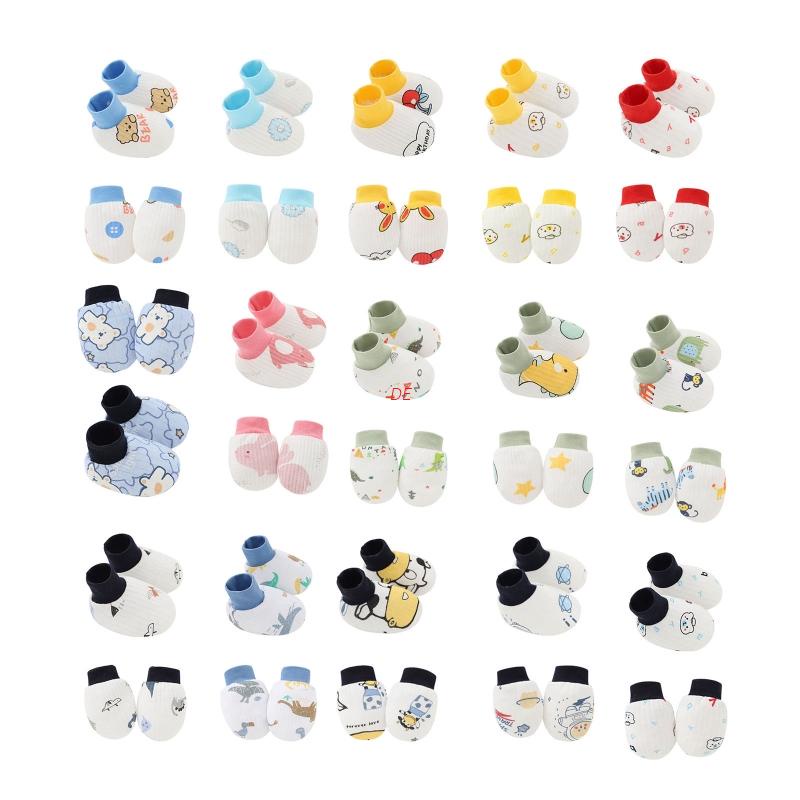 Bộ 2 Đôi Găng Tay Và Vớ Bằng Cotton Mềm Mại Chống Trầy Xước Dành Cho Bé Trai