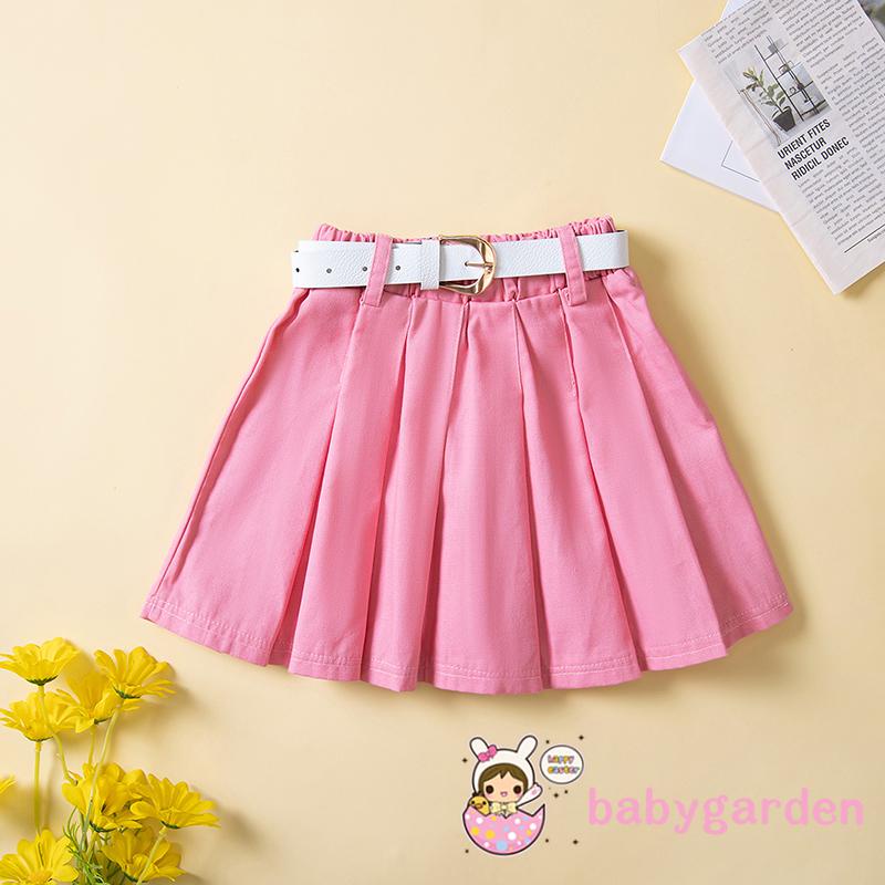 BABYGARDEN-1-6years Baby Girls Outfits, Letter Print Sleeveless Tank Tops + Solid Color Pleated Skirts + Waist Belt Summer Set
