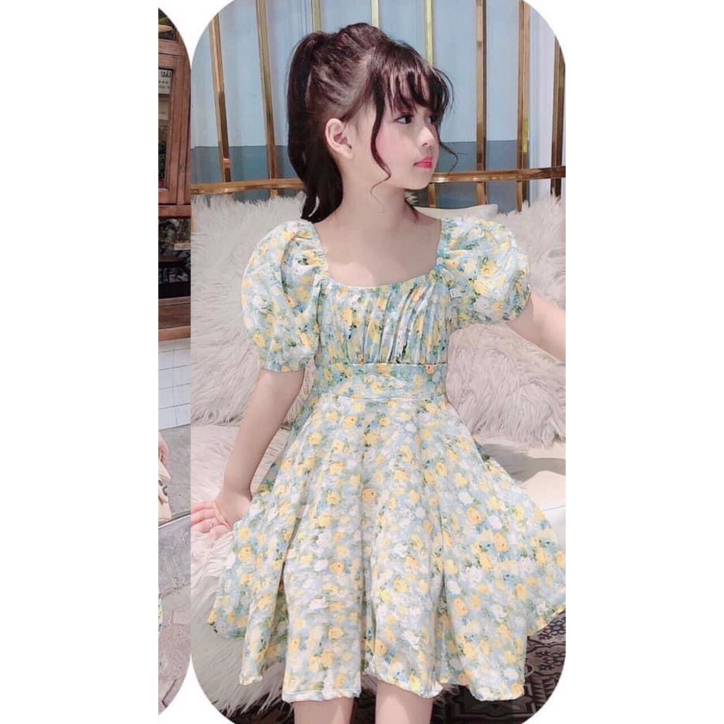 Áo đầm hoa lụa cho bé