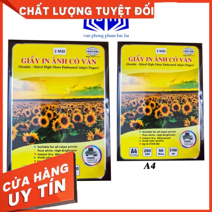 Giấy In Ảnh Có Vân Hai Mặt Định Lượng 250gms Khổ A3-A4 Bóng Đẹp Sử Dụng Trong In Ảnh