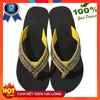 (Bảo Hành 12 Tháng) Dép kẹp đính đá mẫu quai vàng cao 5cm hàng nhà gia công bao xài