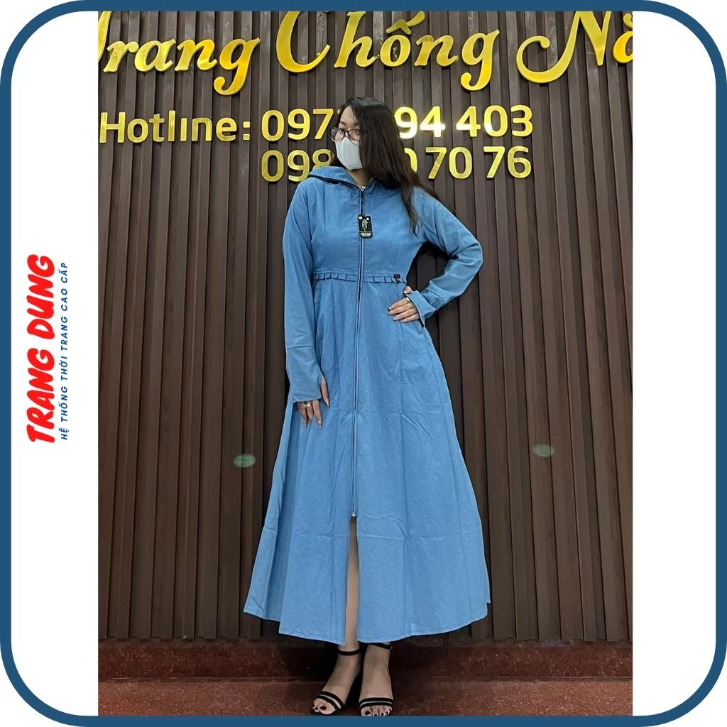 Áo chống nắng nữ toàn thân Trang Dung chất vải Bò Giấy 2 lớp cao cấp dáng váy xòe dài che kín chân thoáng mát, an toàn.