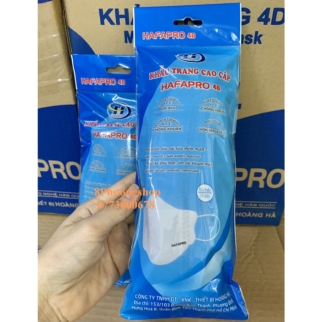 Khẩu trang KF94 Hafapro set 10 cái - Khẩu trang 4D Hafapro 4 lớp Kháng Khuẩn 10 cái/ túi