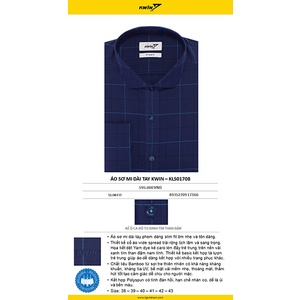 Áo sơ mi dài tay nam KWIN KLS01708 dáng slimfit, chất liệu bamboo sợi tre pha, tím than kẻ caro to