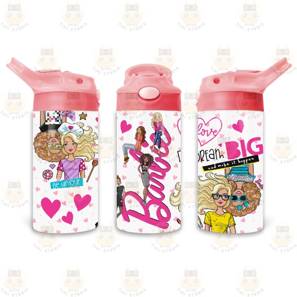 Bình Uống Nước Giữ Nhiệt Cho Bé Có Ống Hút Hình Búp Bê Barbie - Tỉ Mỉ Studio - Mã 1808KT