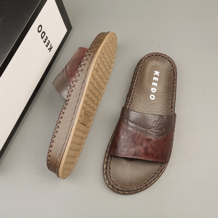 Dép đế may sẵn da bò quai ngang cao cấp KEEDO TL-708