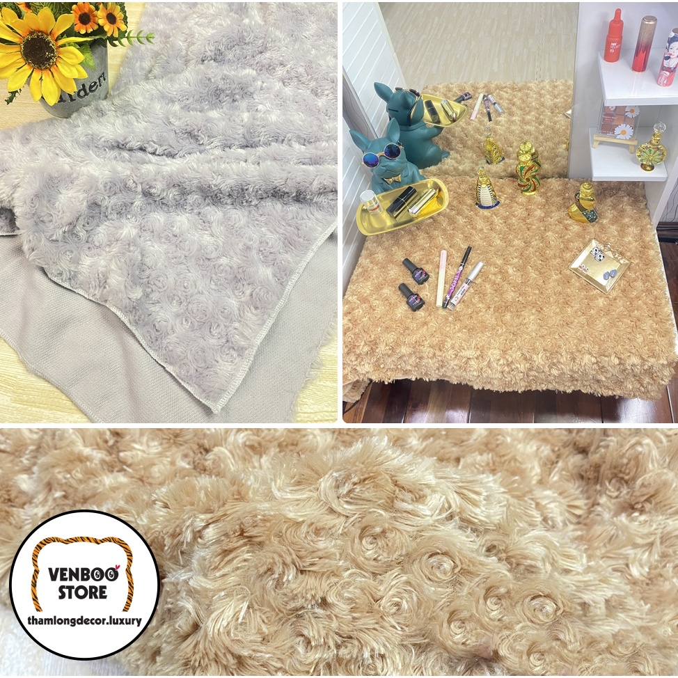 🔥 1m x 1m6 Vải lông xoắn Teddy Bear làm khăn trải bàn decor bàn trang điểm, vải thú bông outfit doll