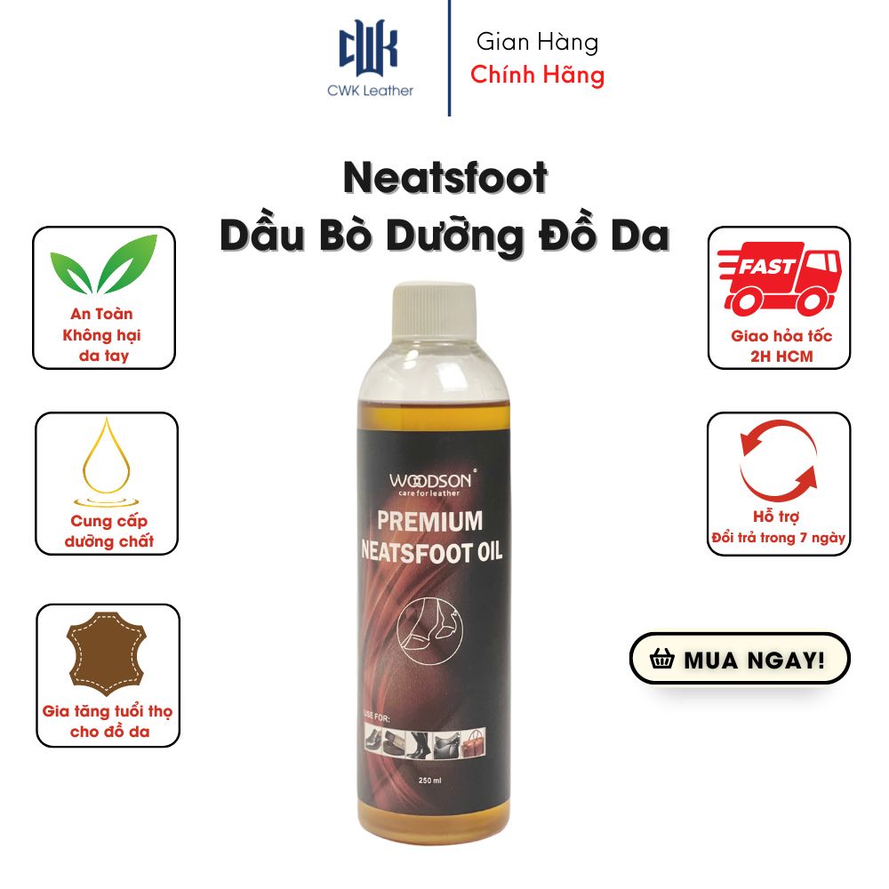 Neatsfoot oil dầu bò cao cấp Woodson chuyên dưỡng đồ da: túi xách, áo, ví, giày, sofa, ghế da.