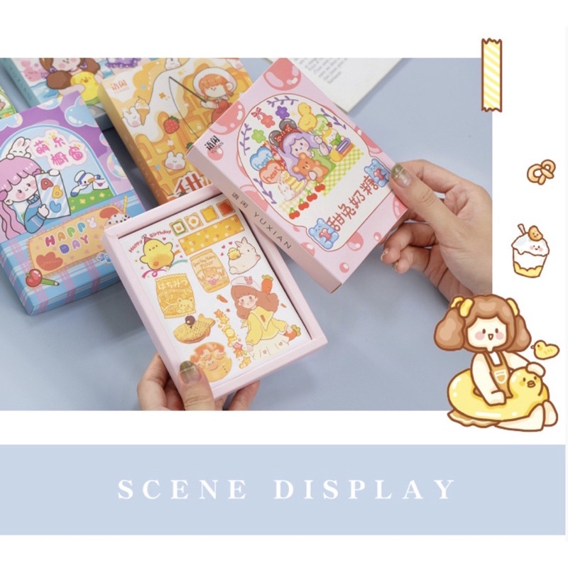 Hộp 50 tấm sticker đa dạng phong cách trang trí sổ siêu đáng yêu