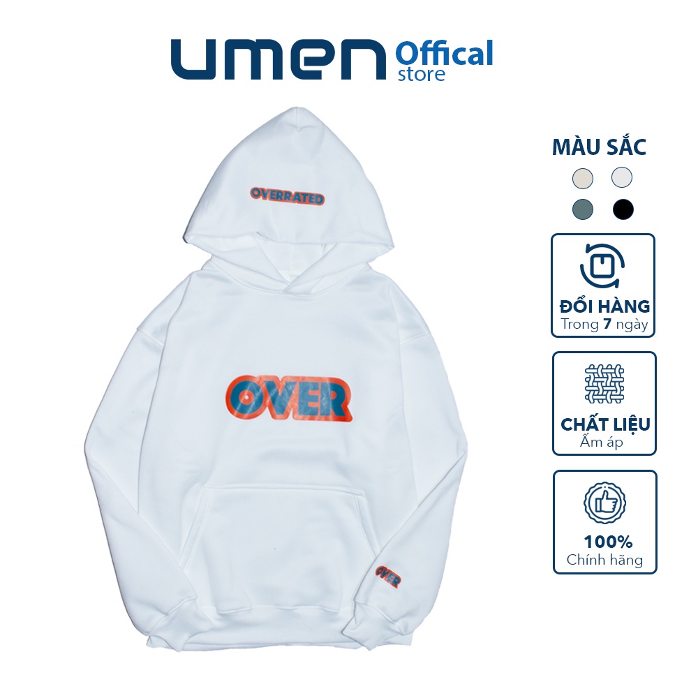 Áo hoodie Over màu trắng Unisex vải nỉ dày dặn ấm áp, xuất khẩu UMEN
