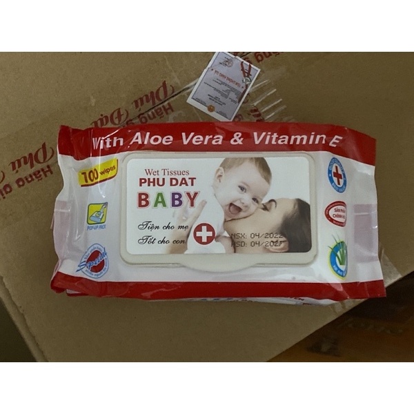 Khăn ướt, giấy ướt Phú Đạt 100 tờ nắp nhựa