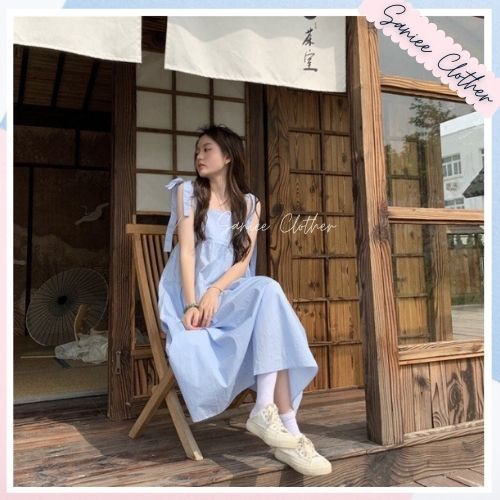 Váy 2 dây nơ đầm babydoll nữ chất đũi mềm phù hợp đi biển Sanniee Clother