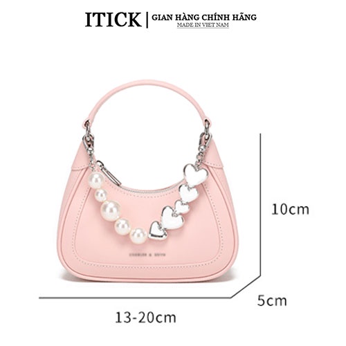 Túi Xách Nữ CNK Màu Hồng Charles & Keith Mini Hạt Ngọc Kèm Nơ Mẫu Full Box Hot 2022 - TX48