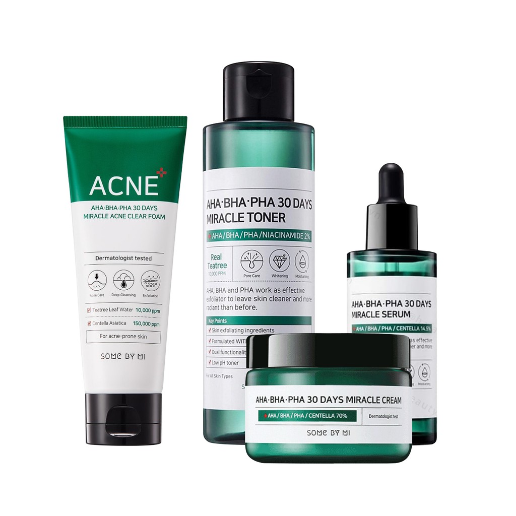 Bộ 4 Sản Phẩm Gỉam Mụn Some By Mi AC SOS AHA BHA PHA 30 Days