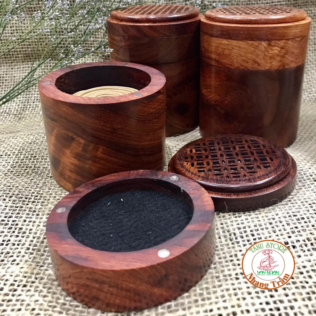 HỦ TRÒN GỖ HƯƠNG CAO CẤP- 2 CHỨC NĂNG: DÙNG ĐỰNG NHANG VÒNG VÀ XÔNG NHANG- RẤT SANG TRỌNG- TANUSTORE