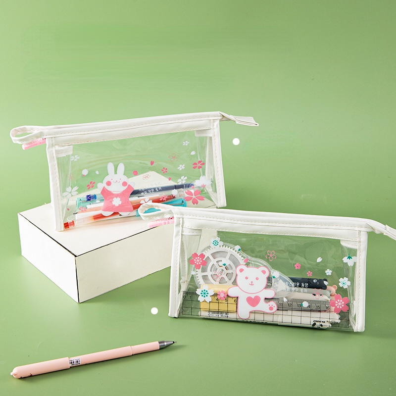 Túi Đựng Bút Bằng pvc Trong Suốt Họa Tiết Hoạt Hình Phong Cách Hàn Quốc Xinh Xắn