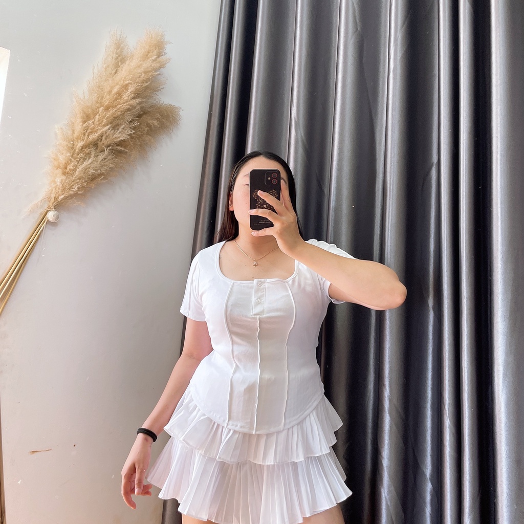 Áo Thun Nữ Bigsize Tay Ngắn Nút Croptop Hack Dáng Che Bụng Lên Phom Cực Xinh MÃ TNN