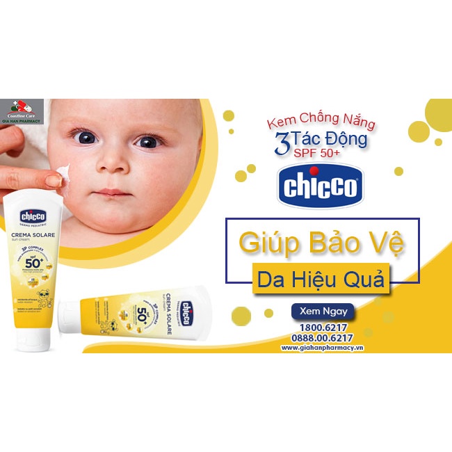 Kem chống nắng 3 tác động Chicco Ý 75ml an toàn cho bé từ sơ sinh hàng chính hãng