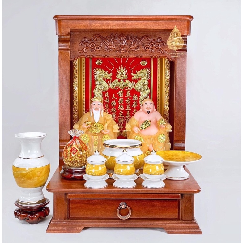 Set Đồ Thờ Cúng Sứ Vân Vàng Cao Cấp, Đồ Thờ Ban Thần Tài Màu Vàng