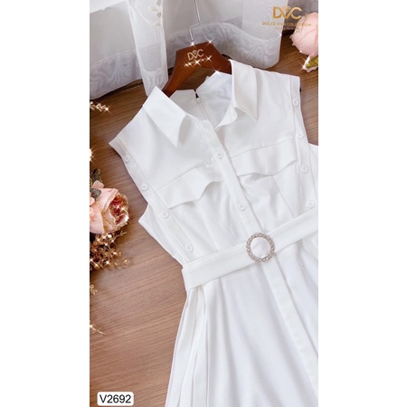 V2692 Váy sơ mi trắng tiểu thư dáng dài  sang chảnh -  Dolce viva colection