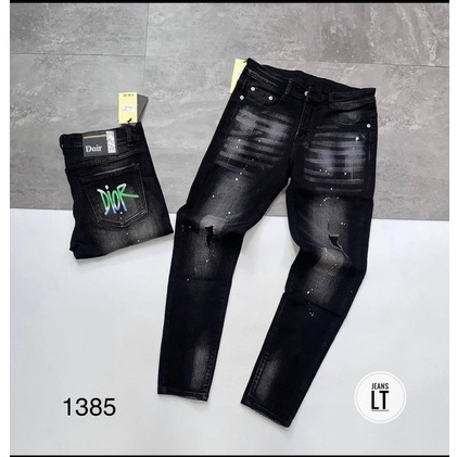 Quần jean nam đen rách chất bò form skinny vải co giãn in họa tiết mẫu mới cao cấp-AHFASHION