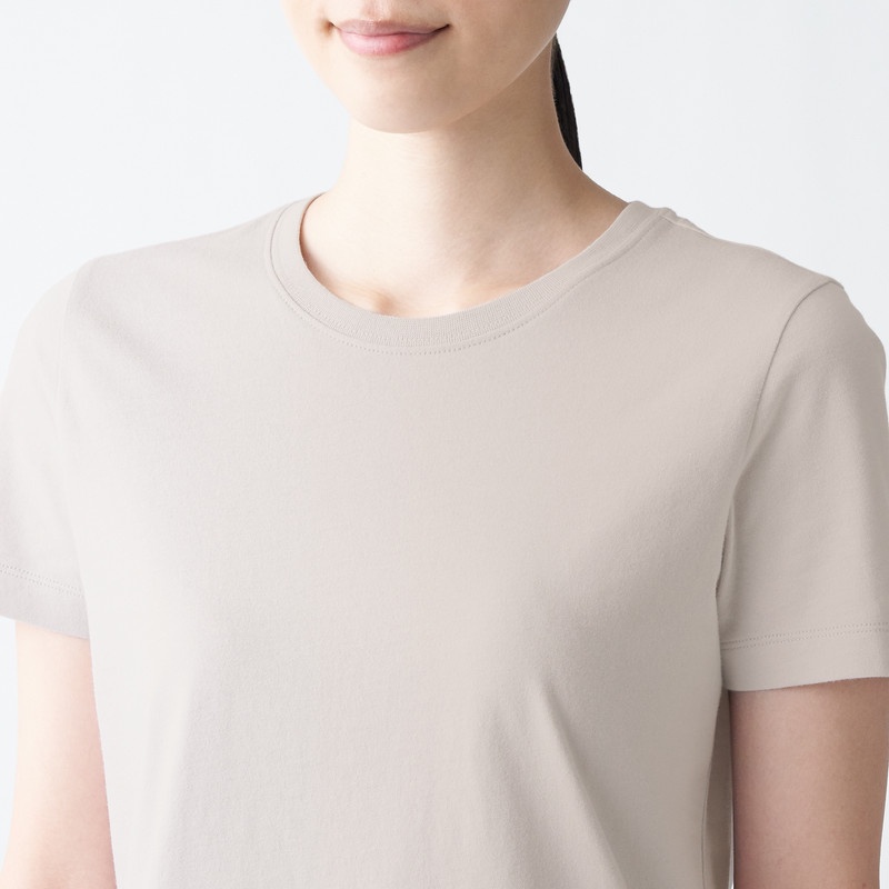 Muji Áo Thun Vải Jersey Cotton Ấn Độ Cổ Tròn