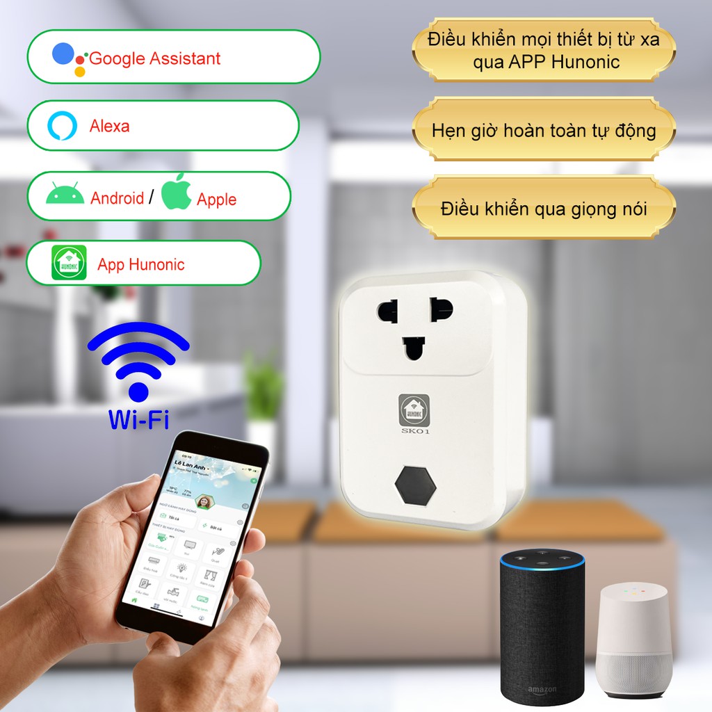 Ổ cắm thông minh Hunonic SK01 Wifi - Hàng Chính hãng, BH 12 tháng