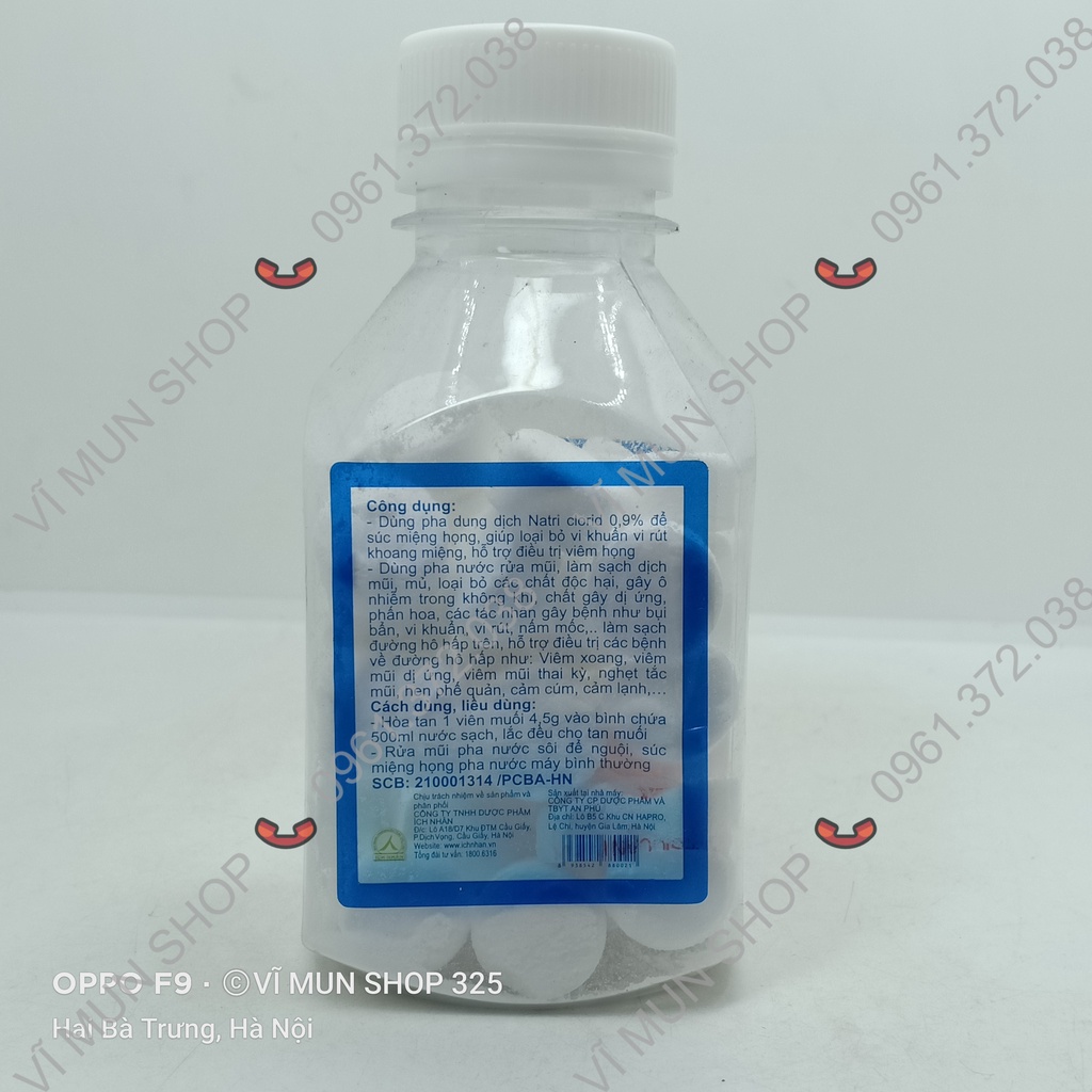 Muối y tế ÍCH NHÂN lọ 50 viên x 4,5 gr - giúp làm sạch khoang mũi, bảo vệ mũi