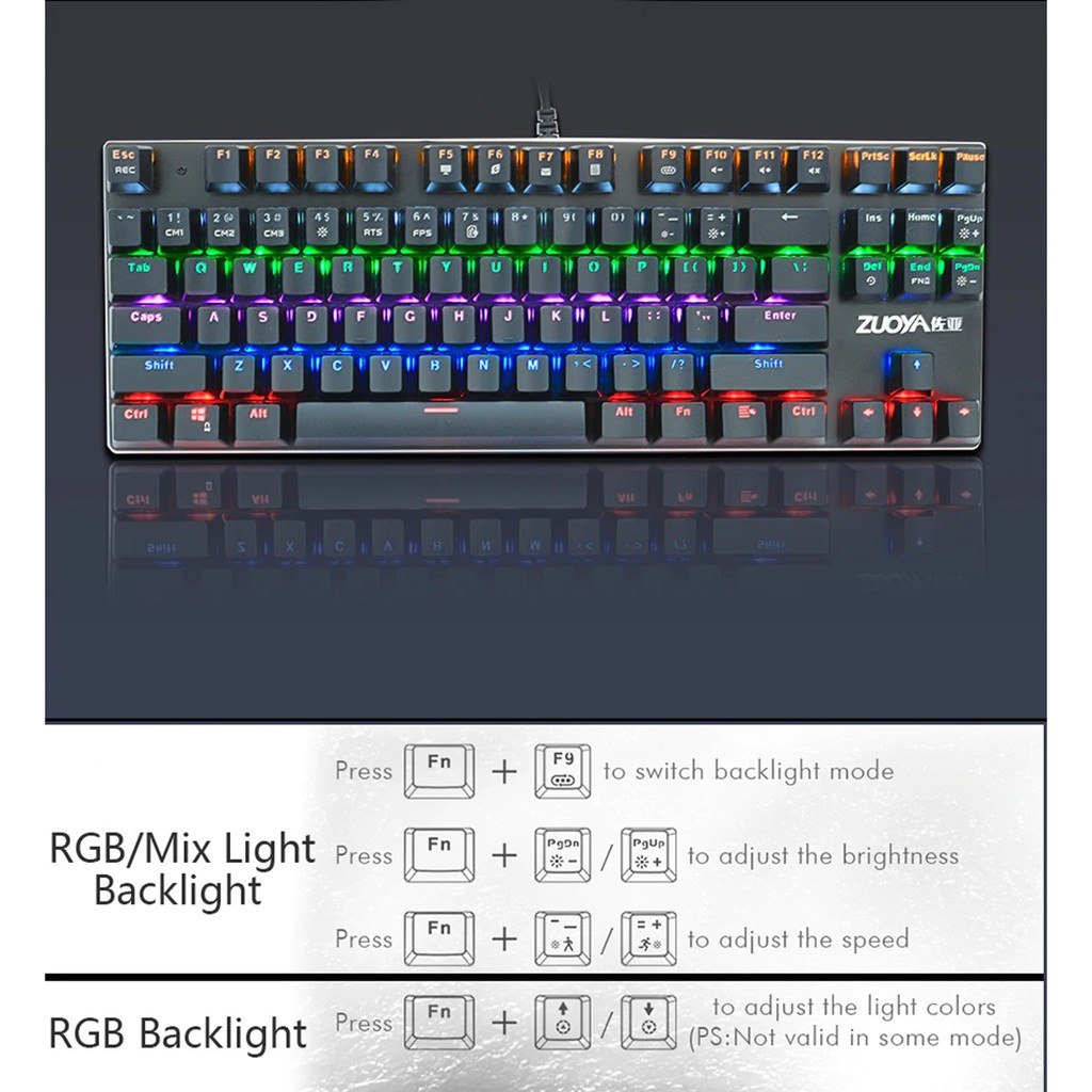 Bàn Phím Cơ chơi game Zuoya X51 - Led Rainbow ( 87 Phím, LED RGB, Blue/Black Switch ) -dc3663