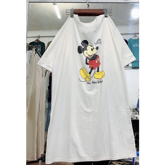 Đầm Vintage 3 Màu Đen Cam Trắng . Váy Xuông Tay Lỡ In Hình Micky Form Rộng Cá Tính Ulzzang