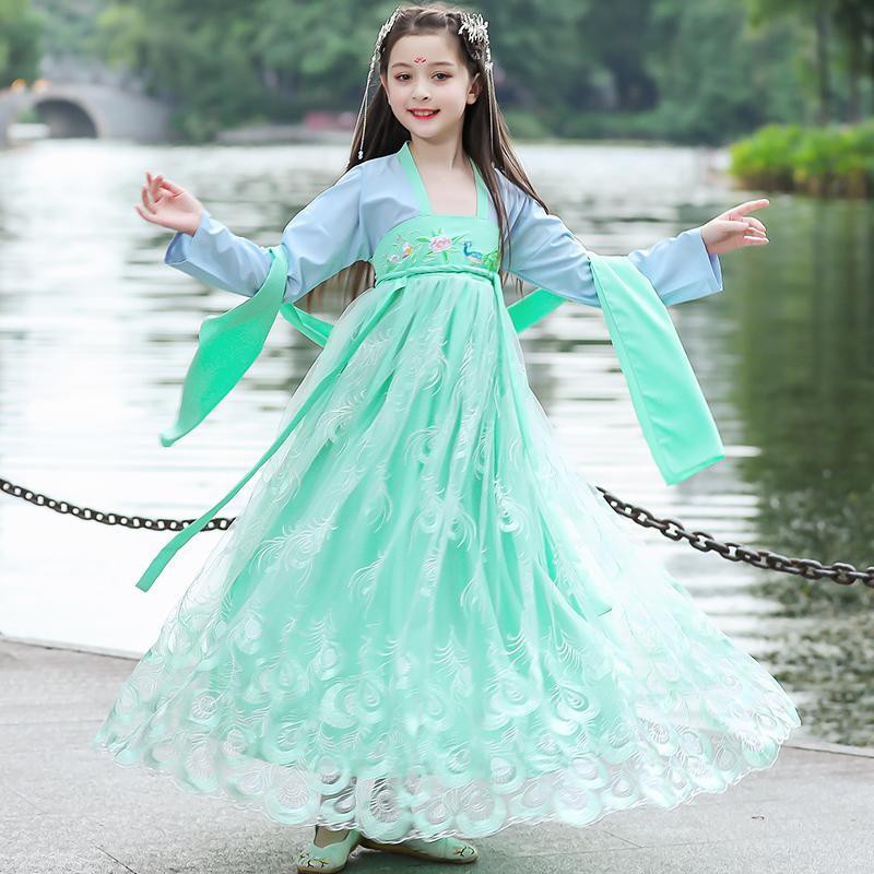 ◈của trẻ em hanfu cô gái trang phục cổ xưa dài tay siêu tích Trung Quốc phong cách mẹ-con váy 2019 quần áo mùa