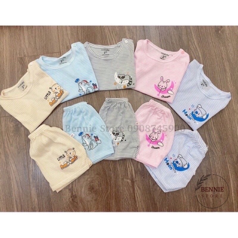 Bộ ngắn tay cho bé (4-14kg) BENNIE STORE Bộ cộc tay cotton giấy cài vai kẻ ngang Noubaby