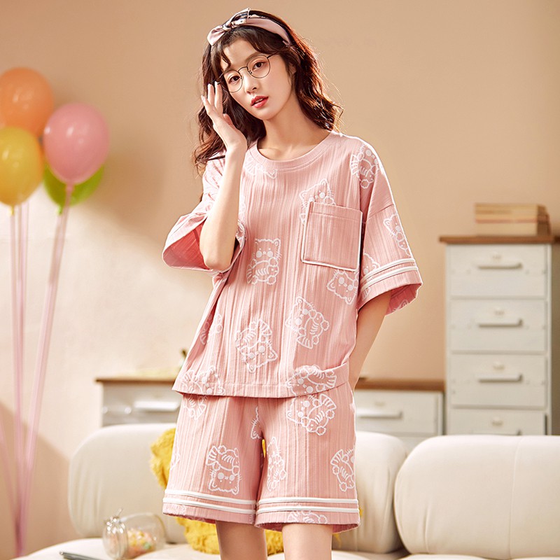 New Pajamas Women's Spring Summer Short-Sleeved Korean Nightdress Ins Network Red Home Clothing Autumn Cotton Large Size