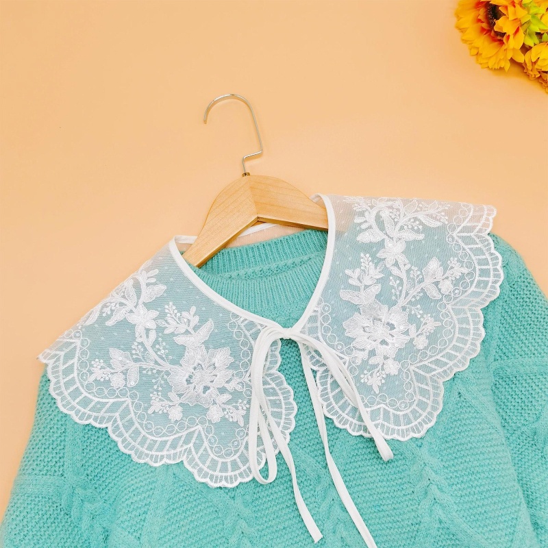 Cổ Áo Sơ Mi Giả Thêu Hoa Phối Ren Có Thể Tháo Rời Thời Trang Cho Nữ