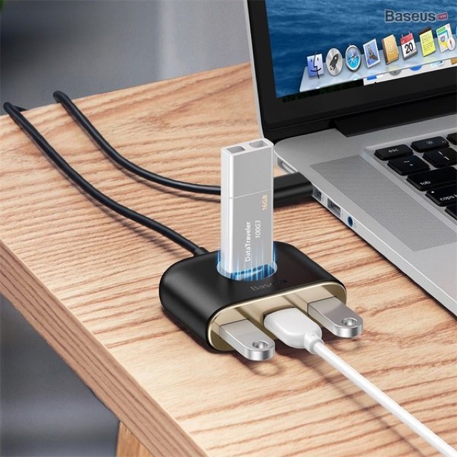 Bộ HUB chia cổng USB Baseus Square Round 4 in 1 ( Type C/ USB 3.0 to USB3.0*1+USB2.0*3 Smart Adapter)