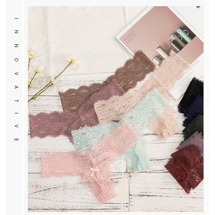 ( Chọn màu, che tên ) Quần lót ren lọt khe chữ T ren mềm mại gợi cảm bảng màu pastel QL027