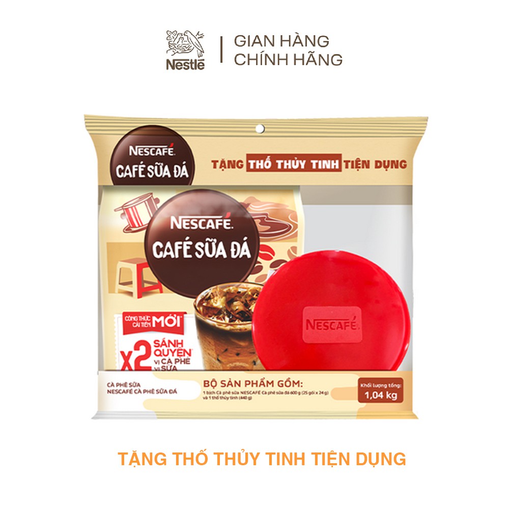 [Tặng Thố thủy tinh tiện dụng] Cà phê sữa NESCAFÉ Cà phê sữa đá (Bịch 25 gói x 24 g)