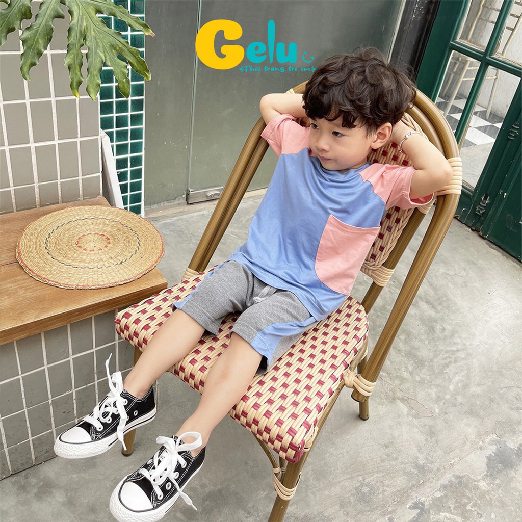 Bộ quần áo cộc tay cho bé trai thun lạnh chất liệu cotton Hàn phối màu cá tính cho bé - GELU GLQA16