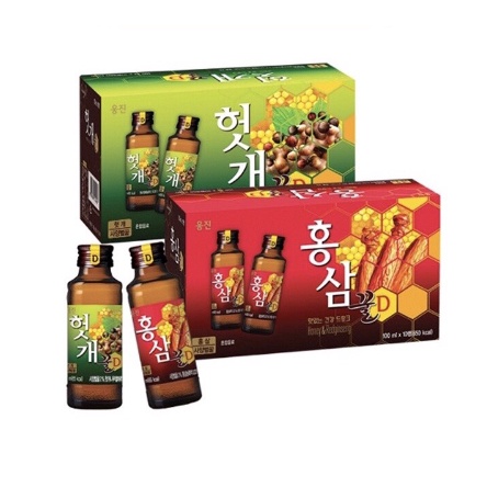 SET 10 Chai Nước Chỉ Cụ Mát Gan Mật Ong D/ Nước Hồng Sâm Mật Ong D Woongjin 100ml