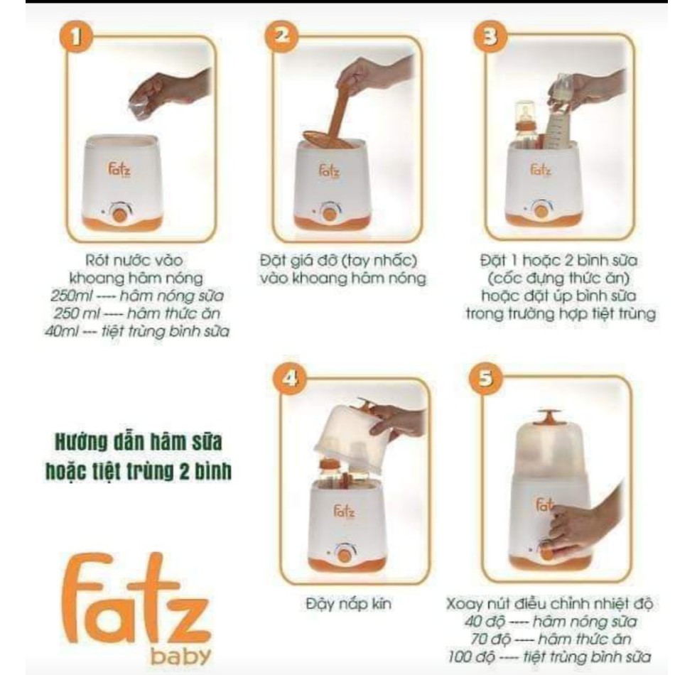 [Bh12thang]Máy hâm sữa 2 bình cổ rộng Fatz Baby FB3012SL - Dou 1