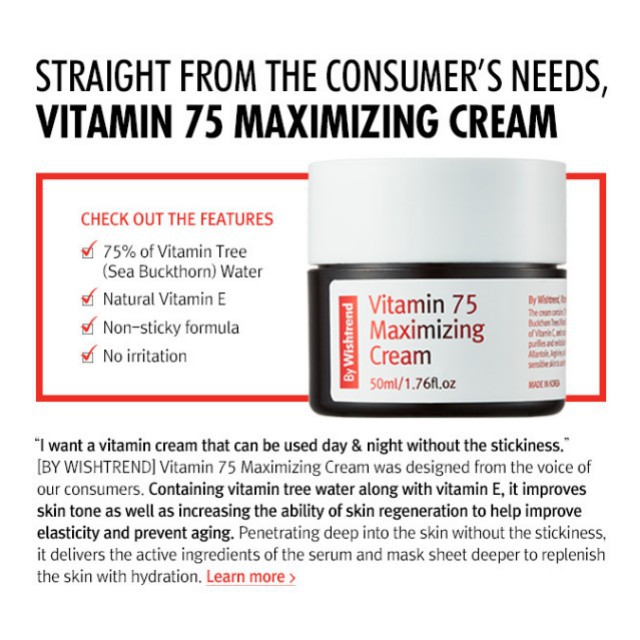 Kem Dưỡng Phục Hồi Da, Chống Lão Hóa Vitamin 75 Maximizing Cream By Wishtrend 50ml | BigBuy360 - bigbuy360.vn