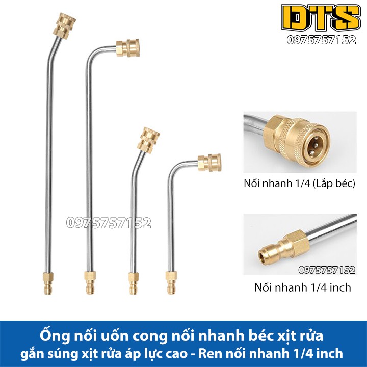 Ống nối dài uốn cong 30° 90° nối nhanh béc phun gắn súng xịt rửa áp lực cao - Ren nối nhanh 1/4 - Phụ kiện máy rửa xe