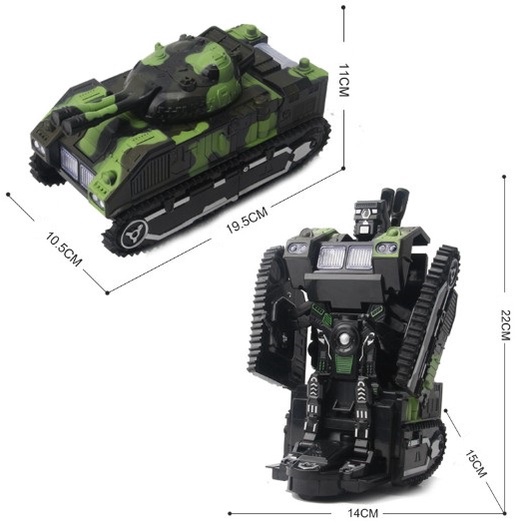 Đồ chơi trẻ em xe tăng biến hình robot tự động có đèn và nhạc